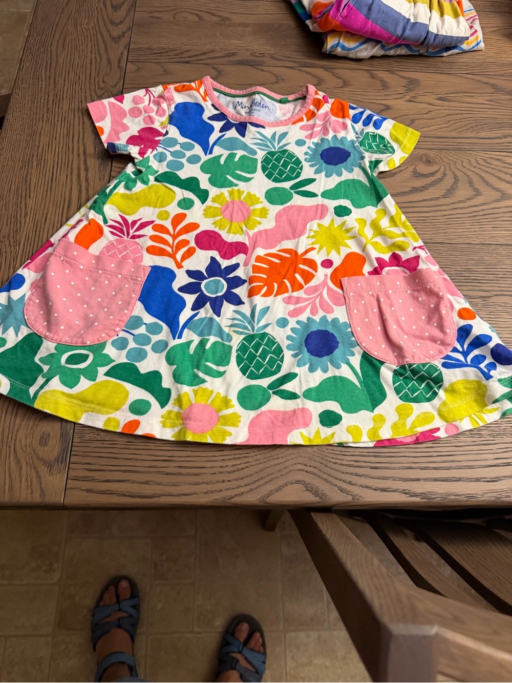 Mini Boden Short-sleeved Printed Tunic- dress Multi Holiday Floral.